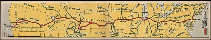 Original route of the Lincoln Highway across America
